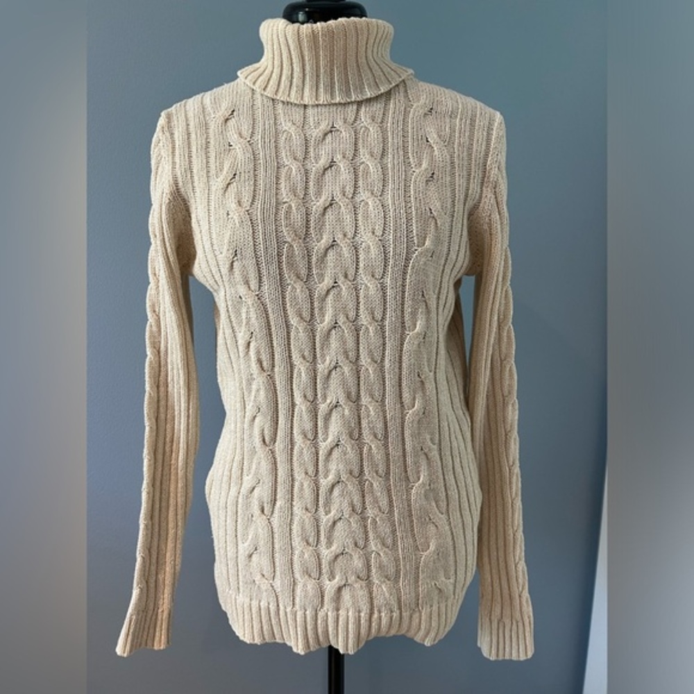 Gitano Vintage Women’s Cable Knit Beige Turtleneck Sweater Size M